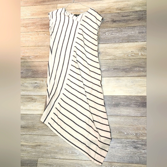 For Cynthia Striped Asymmetrical Linen Blend Maxi Dress Size Medium - Picture 1 of 8